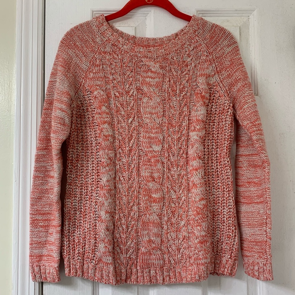 Coral and White Sonoma Cable-Knit Sweater